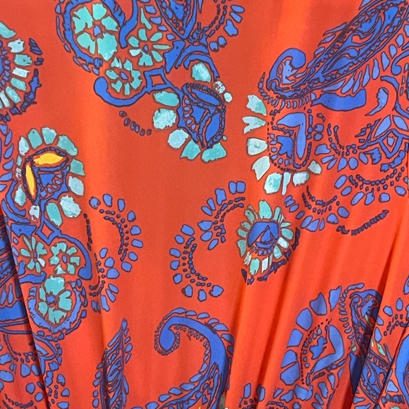 Everly Bright Orange Paisley Wrap Romper - Picture 3 of 5